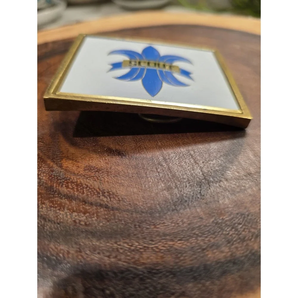 Boy Scouts Of America Solid Brass Uniform Belt Buckle On White Enamel Vintage